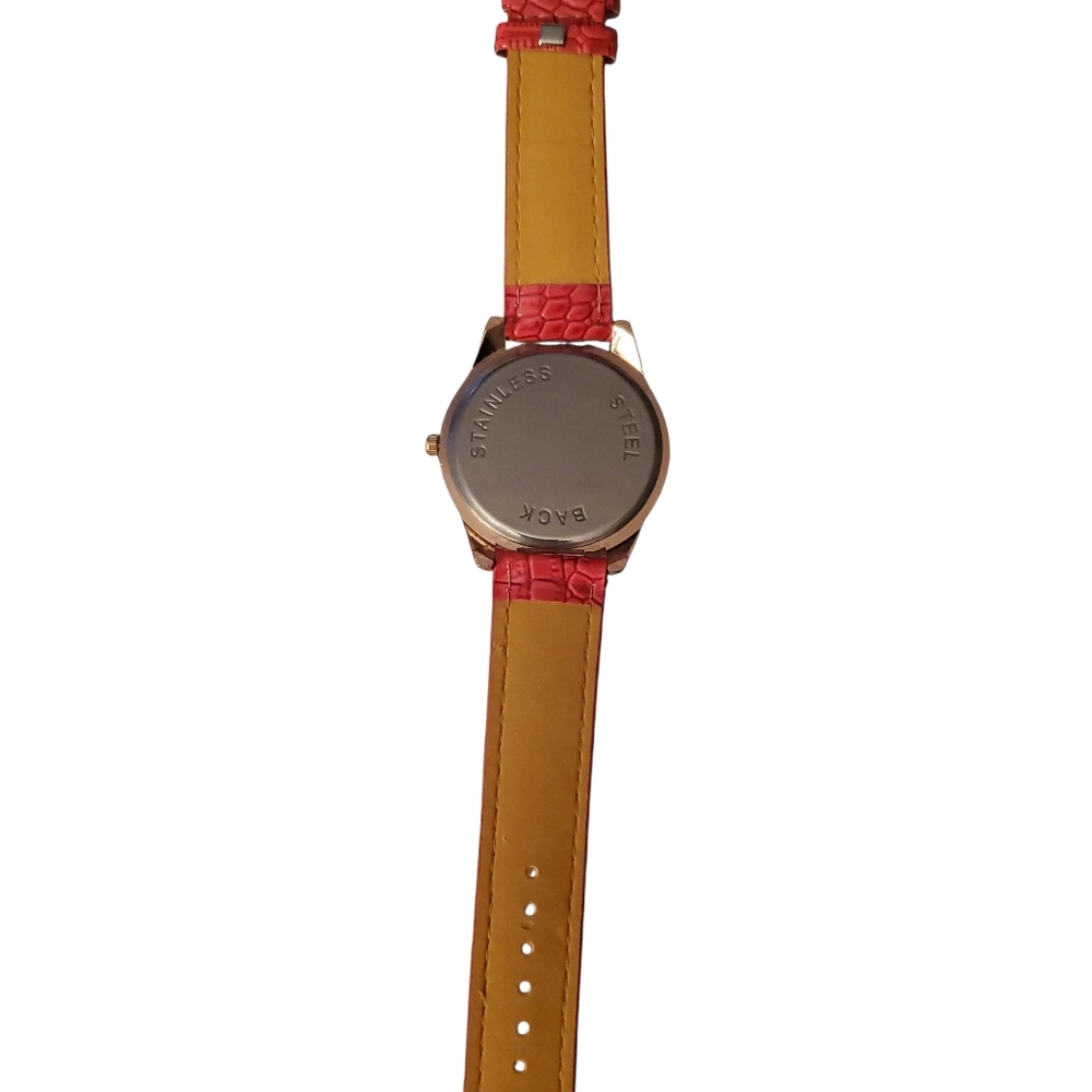 Skull & Cross Swords Watch featuring a Crystal-Studded Bezel and Red Band. - Picture 4 of 5